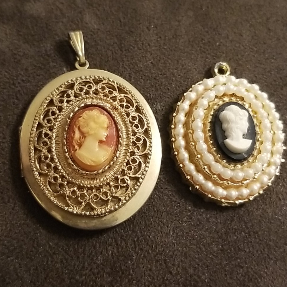 Two Cameo Lady  Pendants